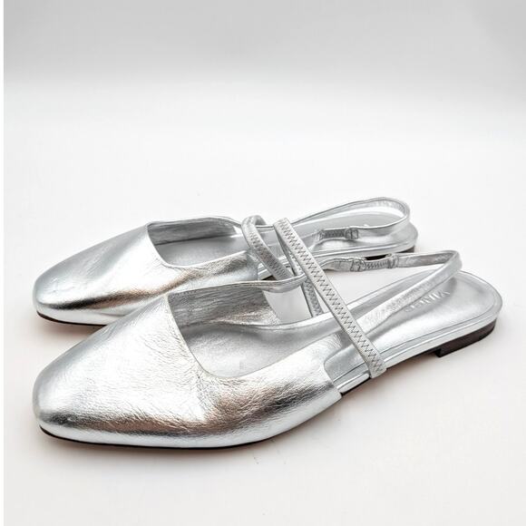 Vince Bernice Slingback Flat Elastic Straps Women's Silver Size US8M EU38.5 - Picture 1 of 13